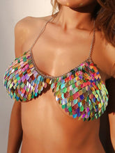 Load image into Gallery viewer, Open Back Color Leaves Hanging Neck Beach Bikini Top