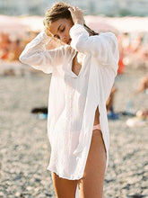 Load image into Gallery viewer, White Vacation Bikini Swimsuit Sun Protection Blouse