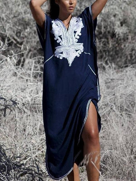 Loose Smock Beach Embroidered Holiday Dress