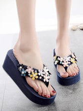 Load image into Gallery viewer, Floral High Heeled Cotton Peep Toe Beach Casual Slippers