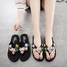 Load image into Gallery viewer, Floral High Heeled Cotton Peep Toe Beach Casual Slippers