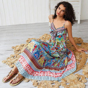 Bohemian Printed Sling Long Dress