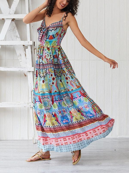 Bohemian Printed Sling Long Dress