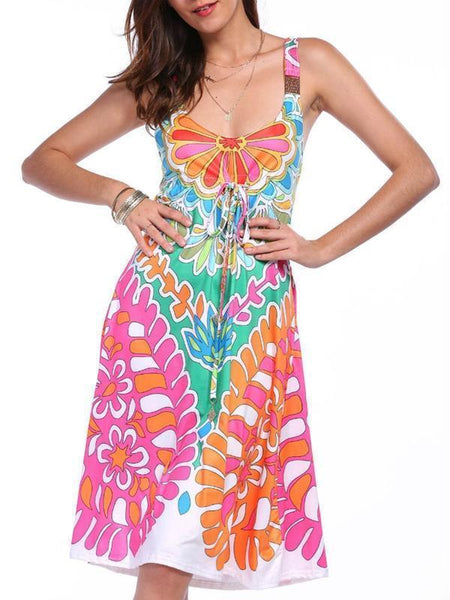 Printed Sleeveless Vest Midi Dress