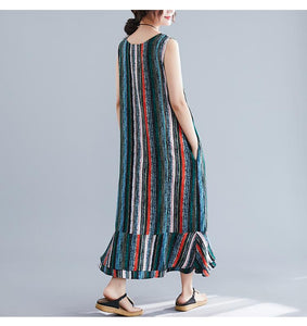Colorful Striped Sleeveless Vest Long Dress