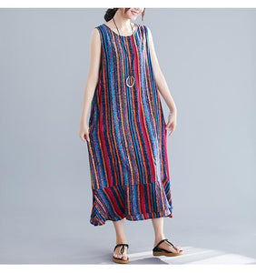 Colorful Striped Sleeveless Vest Long Dress