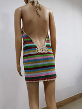 Load image into Gallery viewer, Colorful Striped Halter Knit Sexy Mini Dress