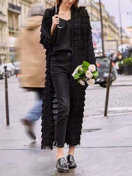 Lace Fringed Loose Chiffon Cardigan Dress