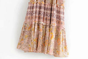 Lace-up Boho Print Long Dress