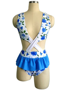 Ruffled Siamese Sexy Floral Swimsuit