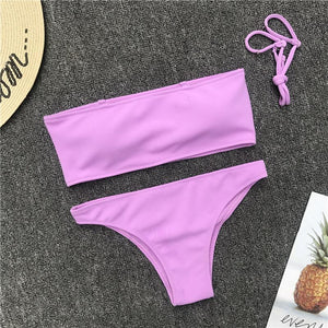 Solid Color Bikini Split Swimsuit