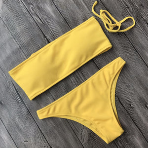 Solid Color Bikini Split Swimsuit