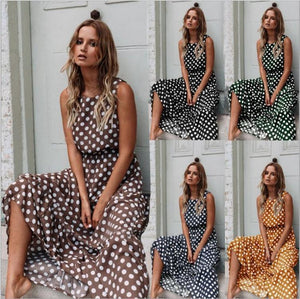 Fashion Printed Wave Point Round Neck Long Dress