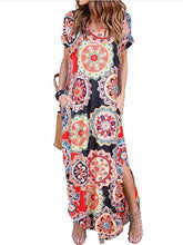 Load image into Gallery viewer, Printed Short Sleeve Pullover V-neck Knit Casual Long Dress-1