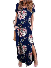 Load image into Gallery viewer, Printed Short Sleeve Pullover V-neck Knit Casual Long Dress-1