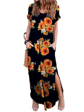 Load image into Gallery viewer, Printed Short Sleeve Pullover V-neck Knit Casual Long Dress-2
