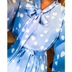 Polka Dot Print Stitching Blue Mini Dress