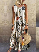 Load image into Gallery viewer, Plant Print Casual Sleeveless Long Dress