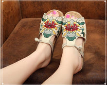 Load image into Gallery viewer, Ethnic Style Wedge with Non-slip Fish Mouth Type Embroidered Sandals and Slippers