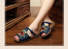 Load image into Gallery viewer, Ethnic Style Wedge with Non-slip Fish Mouth Type Embroidered Sandals and Slippers