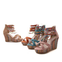 Load image into Gallery viewer, Bohemian Wedge Beaded Large Sandals