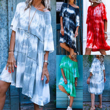 Load image into Gallery viewer, Round Collar Middle Sleeve Tie-dyed Loose Dress