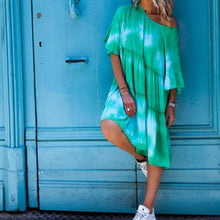 Load image into Gallery viewer, Round Collar Middle Sleeve Tie-dyed Loose Dress