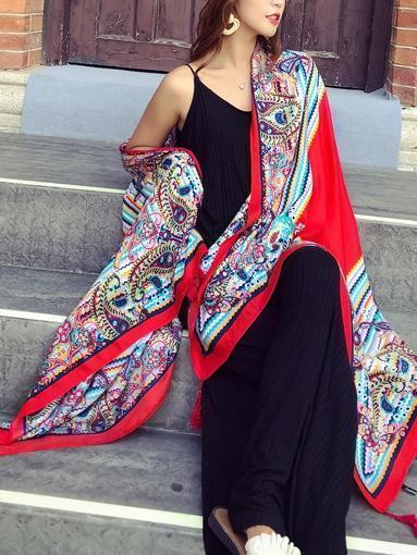 Fringed retro ethnic wind totem cotton and linen sunscreen shawl-1