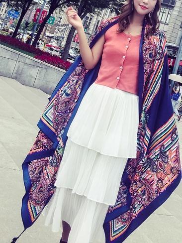 Fringed retro ethnic wind totem cotton and linen sunscreen shawl-2