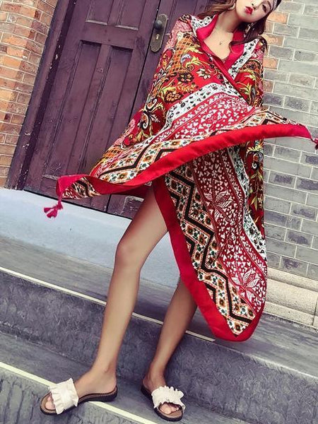 Fringed retro ethnic wind totem cotton and linen sunscreen shawl-3