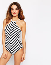 Load image into Gallery viewer, Sexy Black And White Striped One-piece Swimsuit
