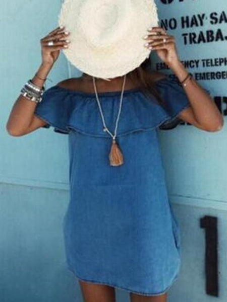Imitation Denim Collar Mini Dress