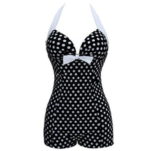 Load image into Gallery viewer, Siamese Black and White Dot Bikini Cherry Large Size Swimsuit