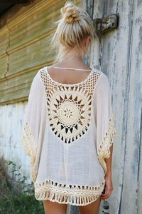 Bohemian Stitching Openwork Hook Beach Blouse