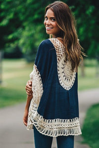 Bohemian Stitching Openwork Hook Beach Blouse