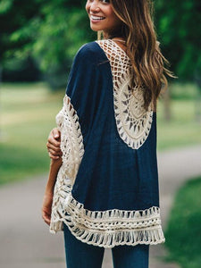 Bohemian Stitching Openwork Hook Beach Blouse