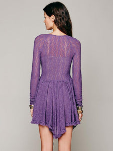 Two Color Long-sleeved lace dress