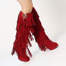 Load image into Gallery viewer, Fringed boots 32-43 large size women s Boots high-heeled waterproof multi-layer tassel high boots