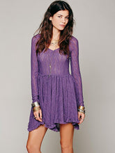 Load image into Gallery viewer, Two Color Long-sleeved lace dress
