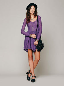 Two Color Long-sleeved lace dress