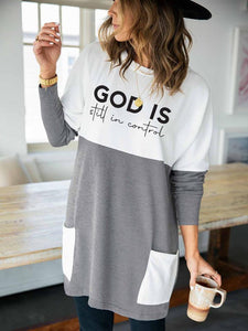 Women's God Is Still In Control Print Contrast Top