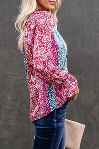 Summer Casual Loose Printing Long-sleeved V-neck Shirt