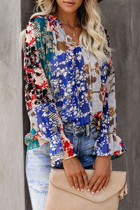 Summer Casual Loose Printing Long-sleeved V-neck Shirt