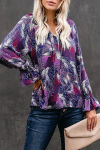 Summer Casual Loose Printing Long-sleeved V-neck Shirt