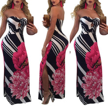 Load image into Gallery viewer, Sexy Printed Strapless Blackless Side Split Bodycon Maxi Long Dress