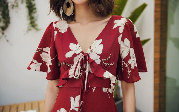 VINTAGE FLORAL CHIFFON HOHO MAXI DRESS