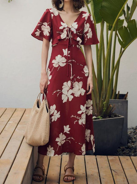 VINTAGE FLORAL CHIFFON HOHO MAXI DRESS
