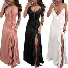 Load image into Gallery viewer, 2018 New Sexy Spaghetti Strap Side Split Solid Color Maxi Dress