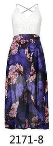 Lace Stitching Printed Sling V-neck Holiday Style Chiffon Midi Dress
