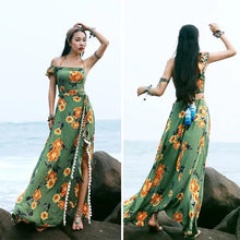 Load image into Gallery viewer, Bohemian Beach Long Skirt with Split Irregular Seaside Halter Strap Print Dress